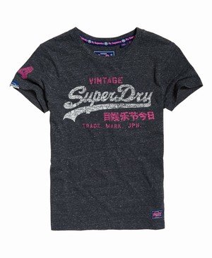 Superdry Vintage Logo Slub Női Pólók Sötétkék/Fehér | LPOZX1096